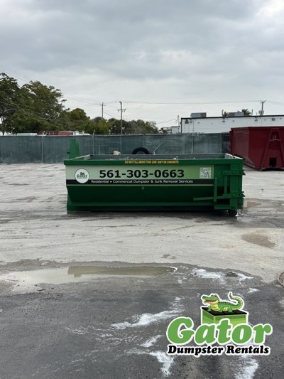 10 yard roll-off dumpster rental in Palm Beach County for concrete, roofing debris, remodeling waste, and heavy material disposal