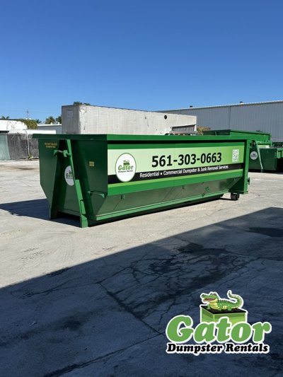 20 yard roll-off dumpster rental in Palm Beach County for construction debris, home renovations, roofing materials, and commercial cleanup